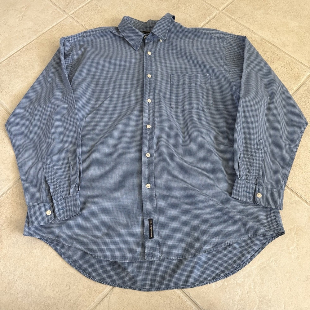 Vintage Abercrombie & Fitch Men's Button Shirt Large Blue Checkered 100% Cotton